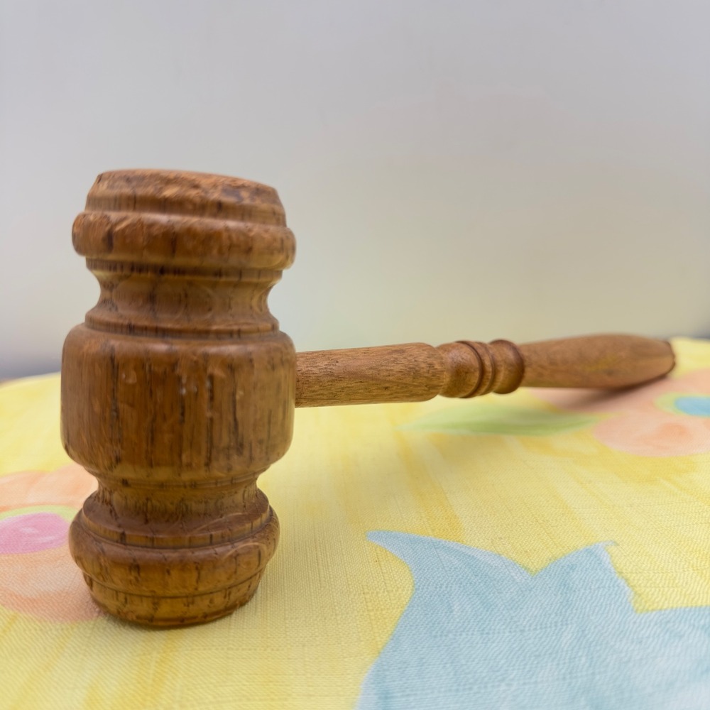 Vintage Wooden Gavel Brown Handcrafted Law Office Decor 10.5in Auctioneer Mallet